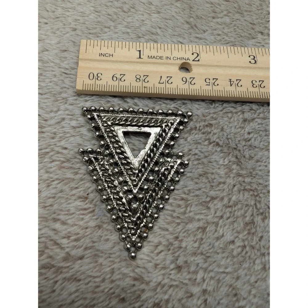 Vintage Silver Tone Arrowhead Bolo Tie Black Braided Cord Geometric Slide